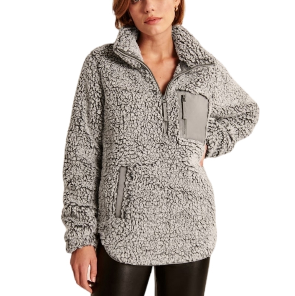 ABERCROMBIE & FITCH softAF Sherpa‎ Half-Zip Elevated Trim Size SMALL